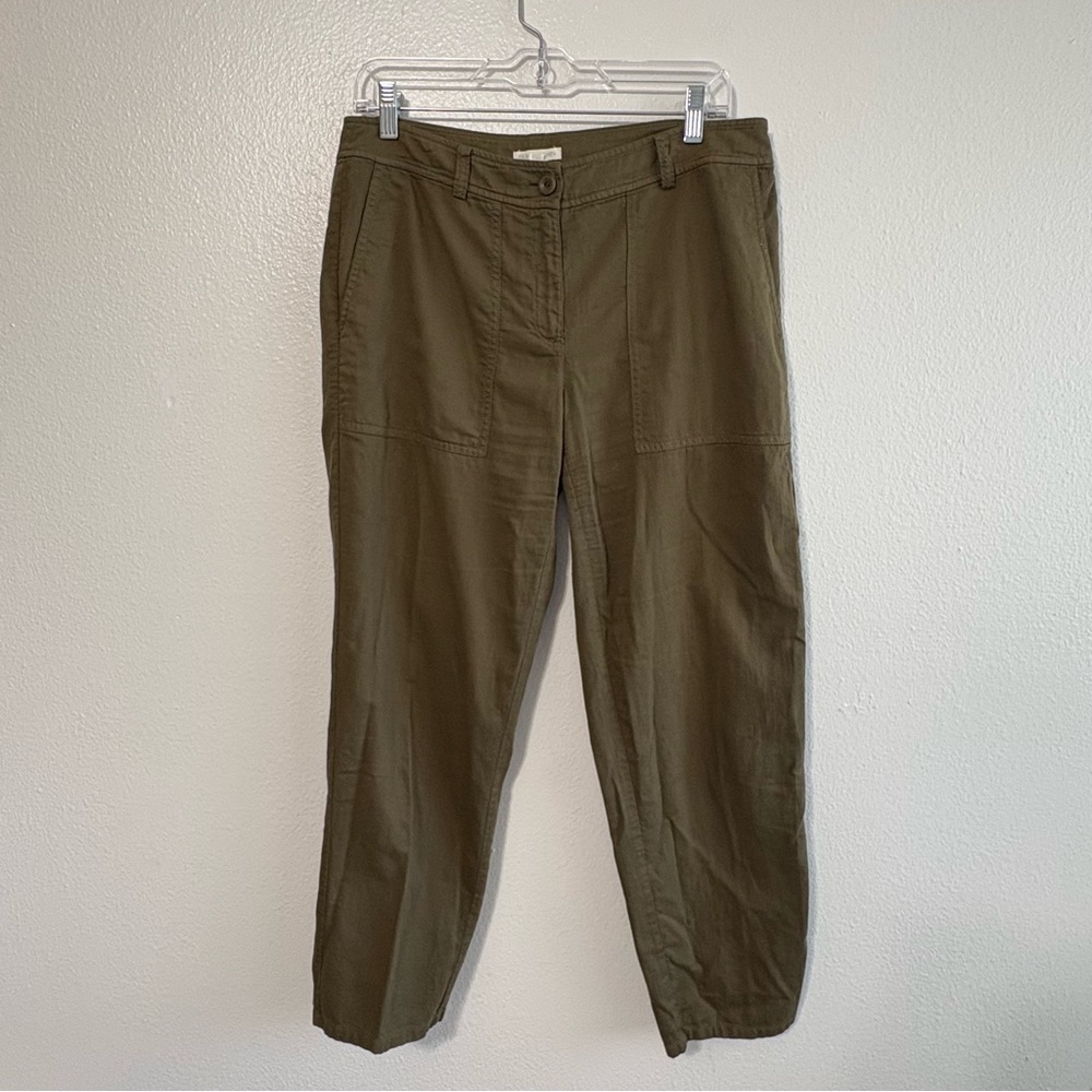 Eileen Fisher Size 8 Olive Green Organic Cotton Ankle Pants Relaxed Boho Travel